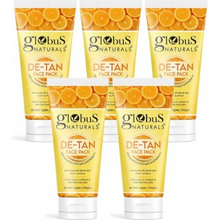 Globus Naturals De Tan Face Pack, with Grapes & Mulberry Tan Removal, Anti Pollution & Oil Control Formula, Chemical Free, Cruelty Free, Suitable For All Skin Types, 100 gm, Set of 5 Globus Naturals De Tan Face Pack, with Grapes & Mulberry Tan Removal, Anti Pollution & Oil Control Formula, Chemical Free, Cruelty Free, Suitable For All Skin Types, 100 gm, Set of 5