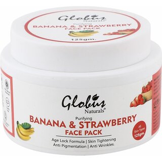                       Globus Naturals Purifying Banana & Strawberry Anti Aging Face Pack , for skin tightening & firming, with grapes, kokum butter, aloe vera & glycerine, SLS Free, Paraben free, Vegan Skincare-125g                                              