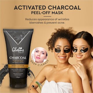                       Globus Naturals Activated Charcoal Peel off Mask For Women Enriched With Vitamin-E, Aloevera, Turmeric, Saffron, Green Tea Deep Cleansingremove Blackheads  Whiteheads Oil Control Peel off Mask-100g                                              