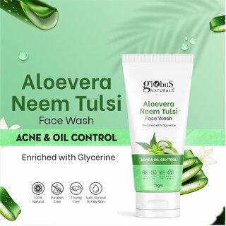                       GLOBUS NATURALS Aloe vera Neem Tulsi Face Wash Enriched With Glycerin  Oil Control Formula 75g                                              