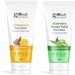 GLOBUS NATURALS Brightening  Hydrate Skin Vitamin C  Aloevera Combo Face Wash 150g