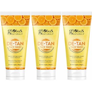 Globus Naturals De Tan Face Wash, Enriched with Neem & Aloe Vera, Tan Removal, Anti Pollution & Oil Control Formula, Chemical Free, Cruelty Free, Suitable For All Skin Types, 100 ml, Set of 3 Globus Naturals De Tan Face Wash, Enriched with Neem & Aloe Vera, Tan Removal, Anti Pollution & Oil Control Formula, Chemical Free, Cruelty Free, Suitable For All Skin Types, 100 ml, Set of 3