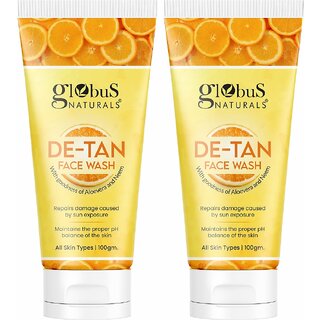 Globus Naturals De Tan Face Wash, Enriched with Neem & Aloe Vera, Tan Removal, Anti Pollution & Oil Control Formula, Chemical Free, Cruelty Free, Suitable For All Skin Types, 100 ml, Set of 2 Globus Naturals De Tan Face Wash, Enriched with Neem & Aloe Vera, Tan Removal, Anti Pollution & Oil Control Formula, Chemical Free, Cruelty Free, Suitable For All Skin Types, 100 ml, Set of 2