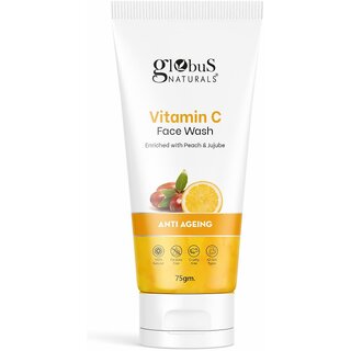 Globus Naturals Anti-Ageing Skin Brightening Vitamin C Face Wash, Enriched with Peach & Jujube, Skin Illuminating & Tan Removal Formula, For All Skin Types, Both Men & Women (75 g) Globus Naturals Anti-Ageing Skin Brightening Vitamin C Face Wash, Enriched with Peach & Jujube, Skin Illuminating & Tan Removal Formula, For All Skin Types, Both Men & Women (75 g)