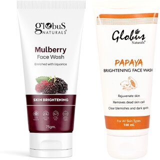                       GLOBUS NATURALS Skin Brightening   Enriched with Liquorice Mulberry  Papaya Combo Face Wash 175g                                              