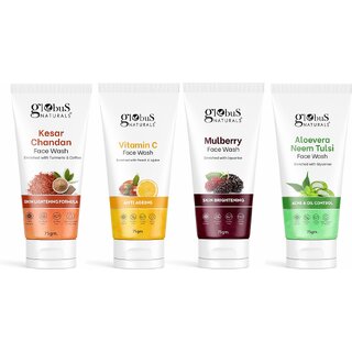                       GLOBUS NATURALS Aloe Vera Neem Tulsi ,Mulberry, Kesar Chandan  Vitamin C Face Wash (Set Of 4) 300g                                              