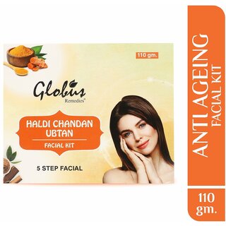                       Globus Haldi Chandan Ubtan Brightening Lightening Facial Kit |5 Step Skin Whitening Kit |Paraben Free | Salon Grade| For All Skin Types, 110 gm                                              