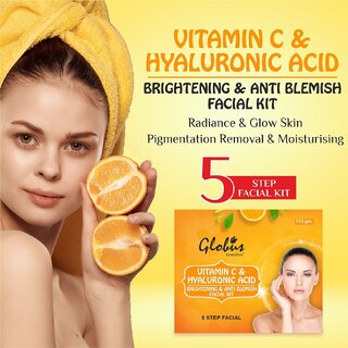                       Globus Anti-Ageing Hyaluronic Acid and Vitamin C Lightening Brightening Facial Kit For Beautiful & Glowing Skin | 5 Step Clarifying Anti Aging Kit                                              