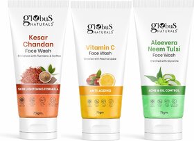 GLOBUS NATURALS Skin Brightening  Anti-Ageing Aloevera, Kesar Chandan  Vitamin C Face wash 225g