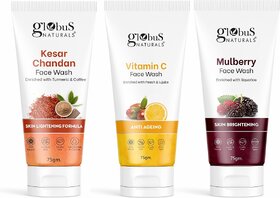 GLOBUS NATURALS Skin Lightening  Anti-Ageing Mulberry, Kesar Chandan  Vitamin C Face wash 225g