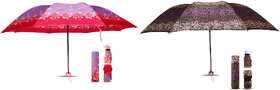 Aseenaa Windproof Travel Compact Combo Umbrella  8-Ribs Anti-UV Waterproof Folding Umbrella Set Of 2 ( Purple, Purple )