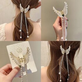 Hair Clips for Women Stylish Pearl Butterfly Tassel Hair Clip for Girls Hair Clutcher,Metal Trendy Hair Accessories