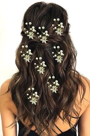 Bridal Wedding Hair Pins Rhinestones Pearl Flower Bride Hairpin Hair Clip  (White) Pack of 8