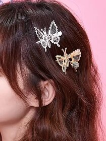 Moveable butterfly Hair clip For Girls/Women Pack of 2 Gold and silver
