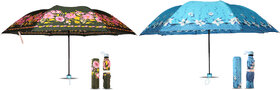 Aseenaa 3 fold Combo Classic UV Sun  Rain Umbrella for Men  Women, Girls, Boys  Pack Of 2 ( Green, Sky-Blue )