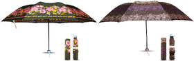 Combo Umbrella for Women-3 Fold  UV Coated Flower Printed Design Umbrellas  Pack Of 2 ( Green, Purple )
