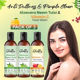                       GLOBUS NATURALS Aloe Vera Neem Tulsi   Vitamin C Combo For 225g                                              