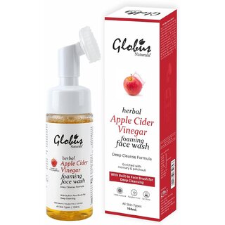                       GLOBUS NATURALS Apple Cider Vinegar Foaming Facial Cleanser with Soft Face Massage Brush 150ml                                              