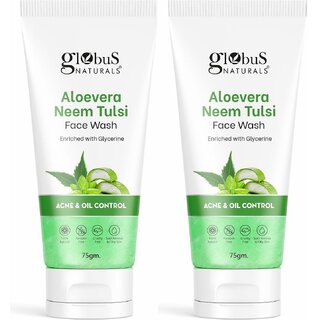 Globus Naturals Aloe vera Neem Tulsi Enriched With Glycerin & Oil Control Formula Men & Women All Skin Types Face Wash 75gm, Set of 2 Globus Naturals Aloe vera Neem Tulsi Enriched With Glycerin & Oil Control Formula Men & Women All Skin Types Face Wash 75gm, Set of 2