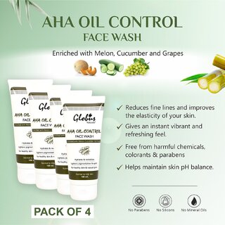                       GLOBUS NATURALS AHA Oil Control Face Wash With Melon Cucumber & Grapes 100ml  (Pack of 4) 400ml                                              