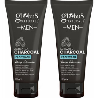 Globus Naturals Anti Pollution & Anti Acne Charcoal Face Wash, Detoxifying Cleanser, Fights Pollution and De-Tans skin, For Men with Oily & Acne Prone Skin, 100gms, Set of 2 Globus Naturals Anti Pollution & Anti Acne Charcoal Face Wash, Detoxifying Cleanser, Fights Pollution and De-Tans skin, For Men with Oily & Acne Prone Skin, 100gms, Set of 2