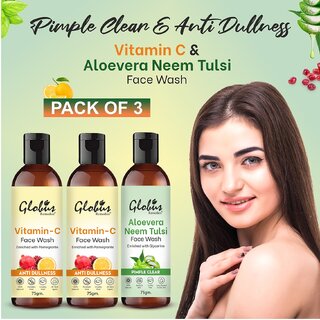                       GLOBUS NATURALS Vitamin C &  Aloe Vera Neem Tulsi Combo Facewash  For 225ml                                              