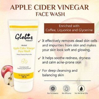                       GLOBUS NATURALS Apple Cider Vinegar Face wash 100 ml 100ml                                              