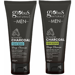Globus Naturals Charcoal Anti-Pollution Face Care Combo For Men Set of 2 Face Wash, Face Scrub Globus Naturals Charcoal Anti-Pollution Face Care Combo For Men Set of 2 Face Wash, Face Scrub