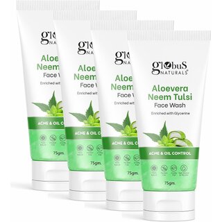 Globus Naturals Aloe vera Neem Tulsi Enriched With Glycerin & Oil Control Formula Men & Women All Skin Types Face Wash 75gm, Set of 5 Globus Naturals Aloe vera Neem Tulsi Enriched With Glycerin & Oil Control Formula Men & Women All Skin Types Face Wash 75gm, Set of 5