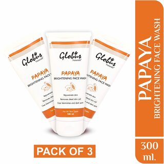                       GLOBUS NATURALS Papaya Brightening Face Wash 100ml (Pack of 3) 300ml                                              
