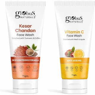                       GLOBUS NATURALS Vitamin C & Kesar Chandan  Face Wash  For Skin Lightening & Dark Spot Removal 150g                                              