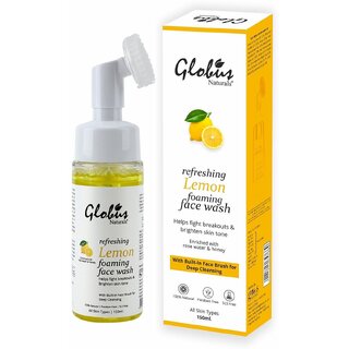                       GLOBUS NATURALS Refreshing Lemon Fairness Foaming Face Wash with Face Massage Brush 150ml                                              