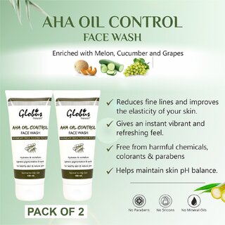                       GLOBUS NATURALS AHA Oil Control Face Wash With Melon Cucumber & Grapes 100ml (Pack of 2) 200ml                                              