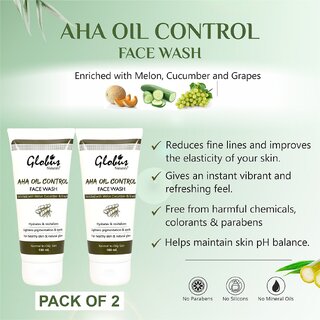 GLOBUS NATURALS AHA Oil Control Face Wash With Melon Cucumber Grapes 100ml (Pack of 2) 200ml GLOBUS NATURALS AHA Oil Control Face Wash With Melon Cucumber Grapes 100ml (Pack of 2) 200ml