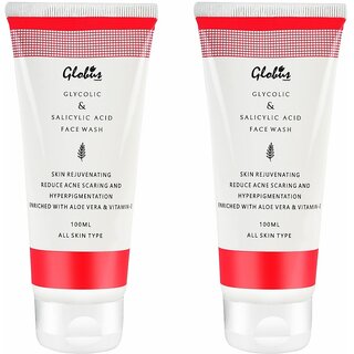 GLOBUS NATURALS Pimple Clear Glycolic & Salicylic Acid Face Wash Pack of 2 200ml
