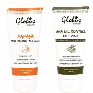                       GLOBUS NATURALS Tan Removal Papaya & Oil Control AHA Face Wash Combo Pack 200g                                              