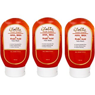                       Globus Remedies AHA BHA Herbal Face Wash, For Skin Brightening, 100 ml, Set of 3                                              