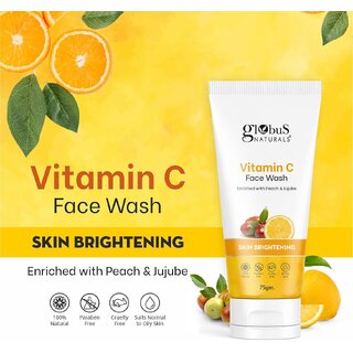 Globus Naturals Anti-Ageing Skin Brightening Vitamin C Face Wash, Enriched with Peach & Jujube, Skin Illuminating & Tan Removal Formula, For All Skin Types, Both Men & Women (75 g) Globus Naturals Anti-Ageing Skin Brightening Vitamin C Face Wash, Enriched with Peach & Jujube, Skin Illuminating & Tan Removal Formula, For All Skin Types, Both Men & Women (75 g)