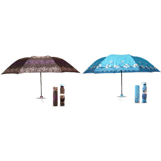 Fashionable Solid Color Umbrella For Rain  Sun  Portable Umbrella For Summer Holidays  Pack Of 2 (Purple, Sky-Blue)