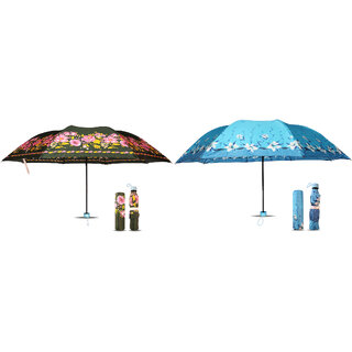                       Aseenaa 3 fold Combo Classic UV Sun  Rain Umbrella for Men  Women, Girls, Boys  Pack Of 2 ( Green, Sky-Blue )                                              
