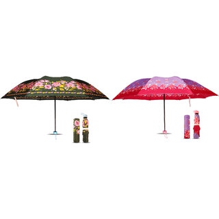                       Aseenaa Women Combo 25 Inch Regular Umbrella For Rain With UV Protection  Pack Of 2 ( Green, Purple )                                              