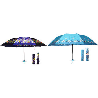                       Aseenaa 3 fold Combo Classic UV Sun  Rain Umbrella for Men  Women, Girls, Boys  Pack Of 2 ( Blue, Sky-Blue )                                              