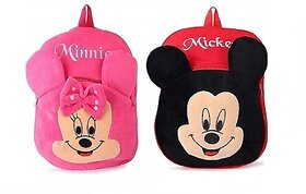 Aurapuro Mickey And Minnie Bag Soft Material School Bag For Kids School Bag (Red, 10 L)