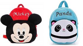 Aurapuro Small 12 L Backpack Red Mickey & Blue Panda Bag Combo Set (Blue, Red)