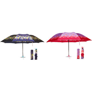                       Aseenaa Fashionable Combo Solid Color Umbrella For Rain  Sun  Unisex Heat Protection Chata  Pack Of 2 (Blue, Purple)                                              