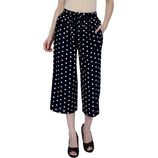                       TNQ Women Rayon Dotted Capri Culottes  Polka Dotted Capri  Short Trouser  Belted Culottes                                              