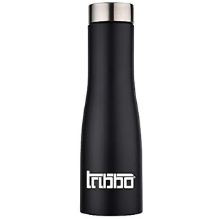                       TRIBBO Stainless Steel Water Bottle 1 litre Water Bottles For Fridge School,Gym,Home,office,Boys   Girls Kids Leak Proof(BLACKSTEEL CAP SET OF 1 1000 ML Model-Flora)                                              