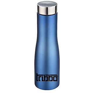                       TRIBBO Stainless Steel Water Bottle 1 litre Water Bottles For Fridge School,Gym,Home,office,Boys   Girls Kids Leak Proof(BLUESTEEL CAP SET OF 1 1000 ML Model-Flora)                                              