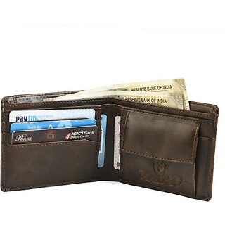                       Keviv Men Casual Brown Genuine Leather Wallet - Mini (8 Card Slots)                                              