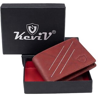                       Keviv Men Casual Maroon Genuine Leather Wallet - Mini (5 Card Slots)                                              